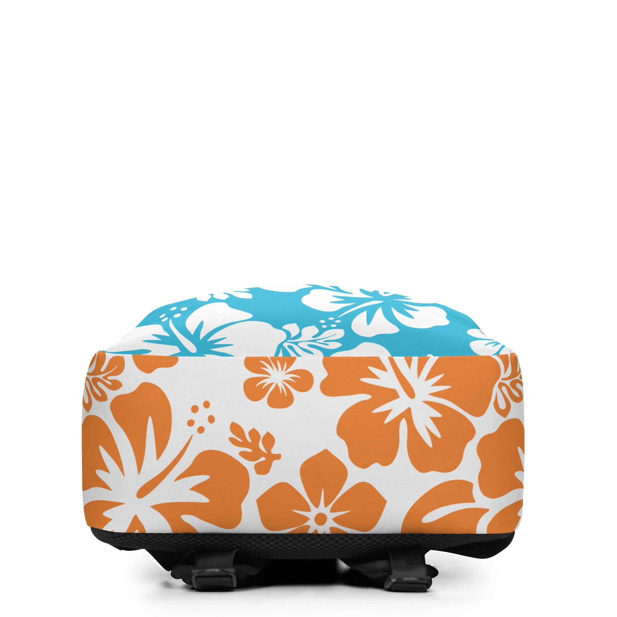 Aqua Blue and Orange Hawaiian Print Backpack