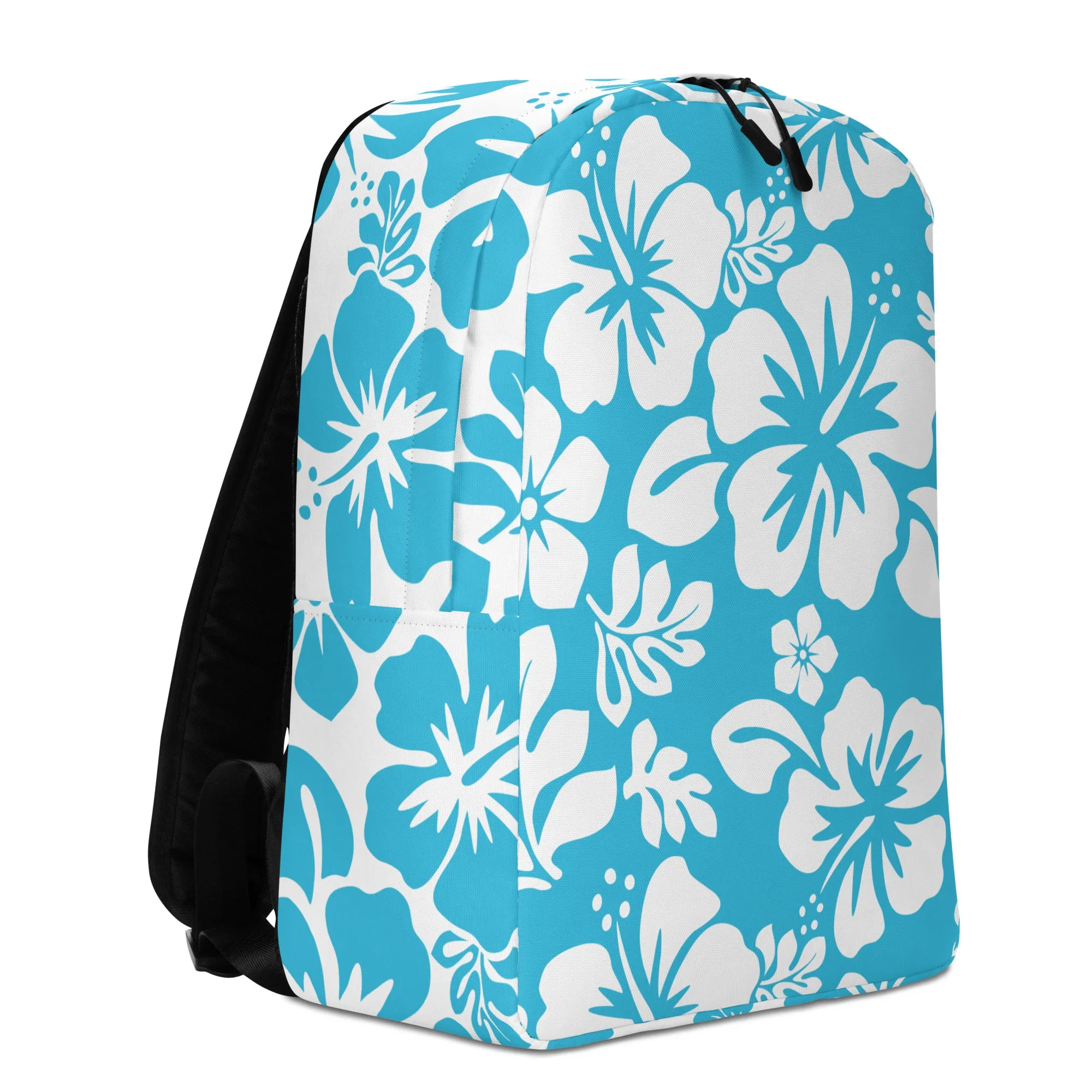 Aqua Blue and White Hawaiian Print Backpack