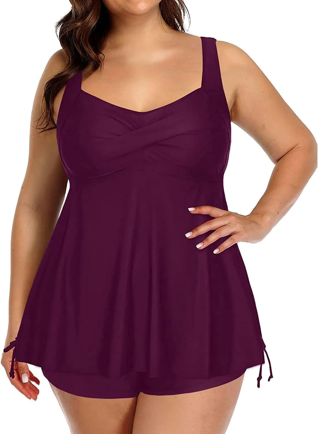 Aqua Eve Women Plus Size Tankini Swimsuit Two Piece Flowy Swimdress Bathing Suits with Shorts