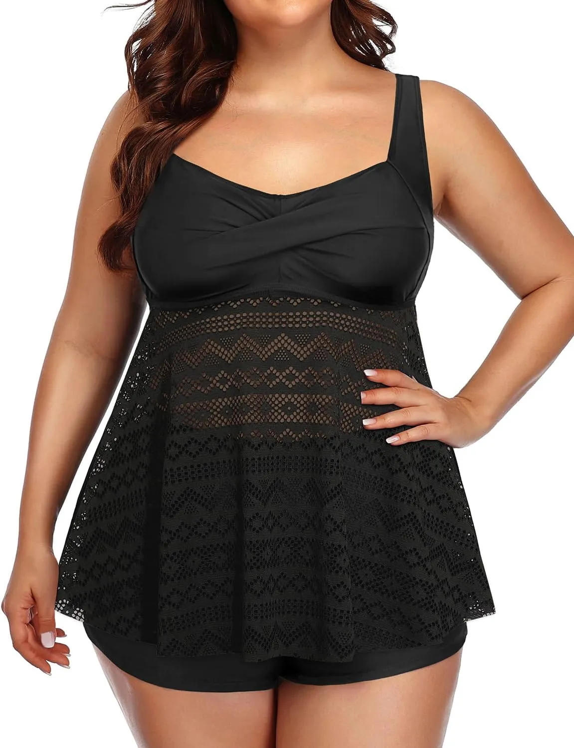 Aqua Eve Women Plus Size Tankini Swimsuit Two Piece Flowy Swimdress Bathing Suits with Shorts