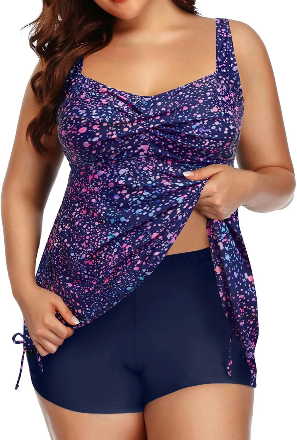 Aqua Eve Women Plus Size Tankini Swimsuit Two Piece Flowy Swimdress Bathing Suits with Shorts
