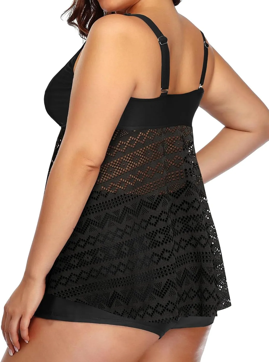 Aqua Eve Women Plus Size Tankini Swimsuit Two Piece Flowy Swimdress Bathing Suits with Shorts
