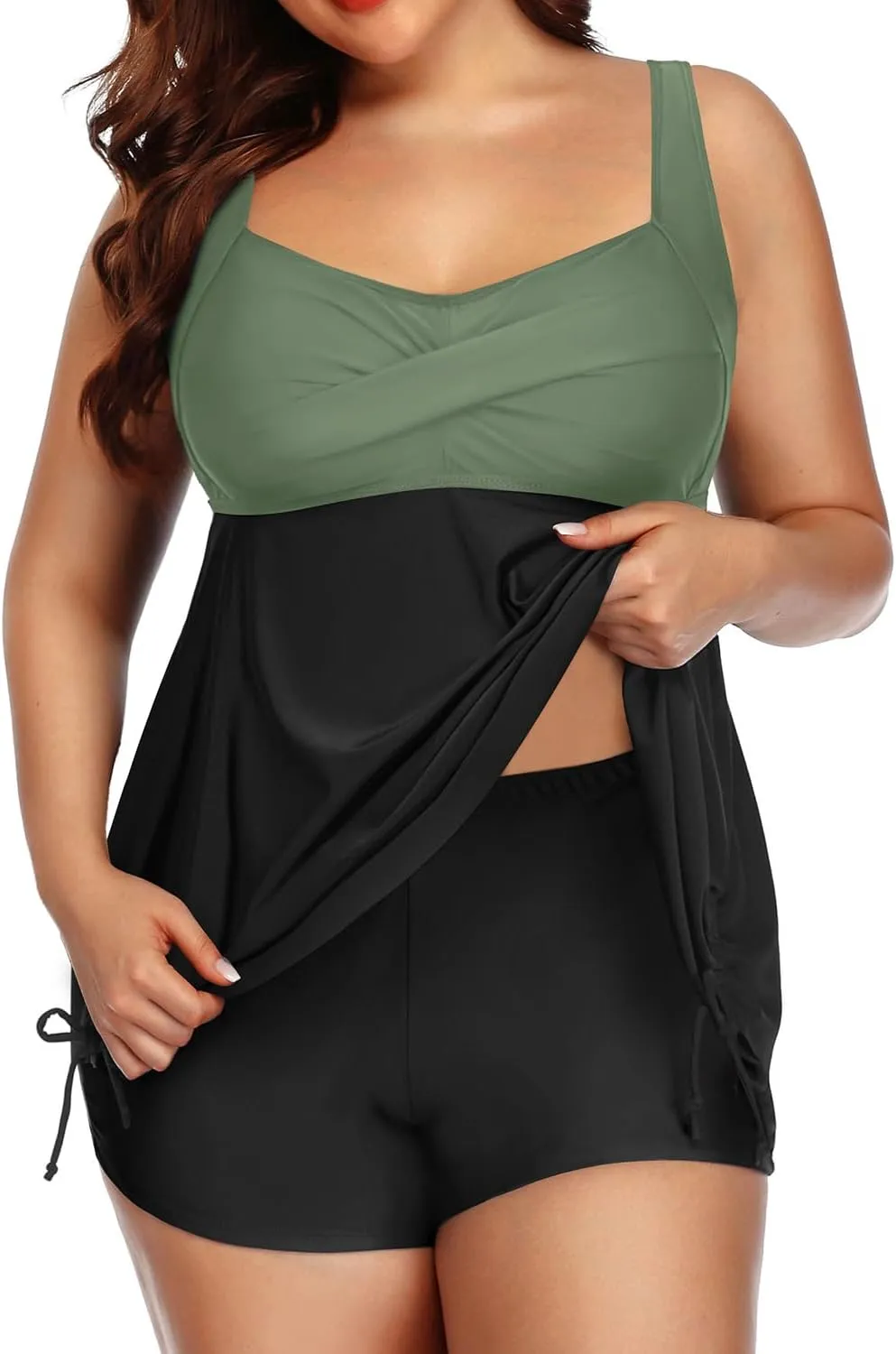 Aqua Eve Women Plus Size Tankini Swimsuit Two Piece Flowy Swimdress Bathing Suits with Shorts