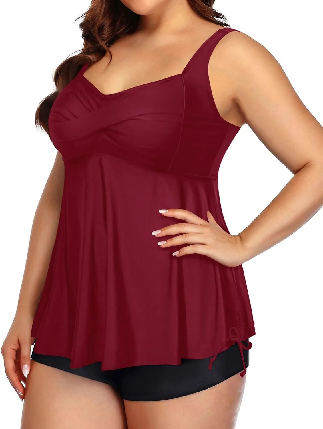 Aqua Eve Women Plus Size Tankini Swimsuit Two Piece Flowy Swimdress Bathing Suits with Shorts