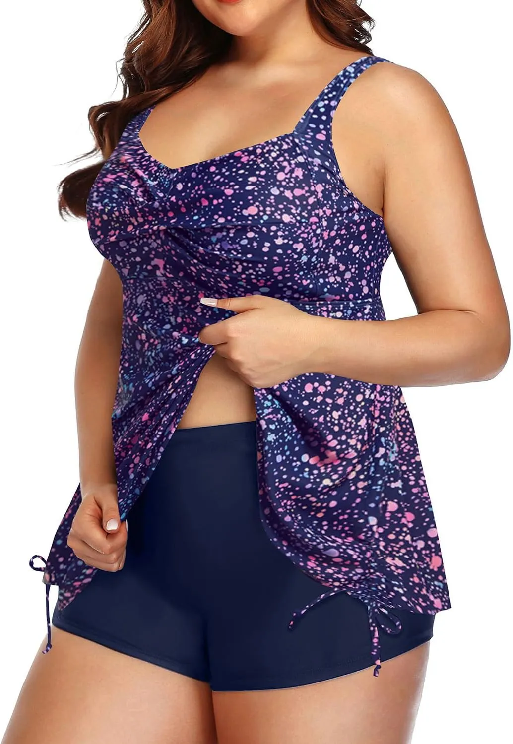Aqua Eve Women Plus Size Tankini Swimsuit Two Piece Flowy Swimdress Bathing Suits with Shorts