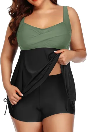 Aqua Eve Women Plus Size Tankini Swimsuit Two Piece Flowy Swimdress Bathing Suits with Shorts