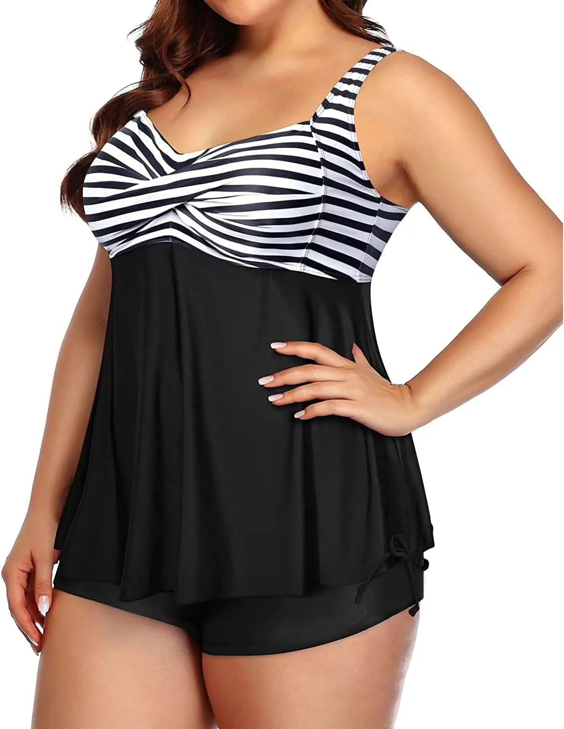 Aqua Eve Women Plus Size Tankini Swimsuit Two Piece Flowy Swimdress Bathing Suits with Shorts