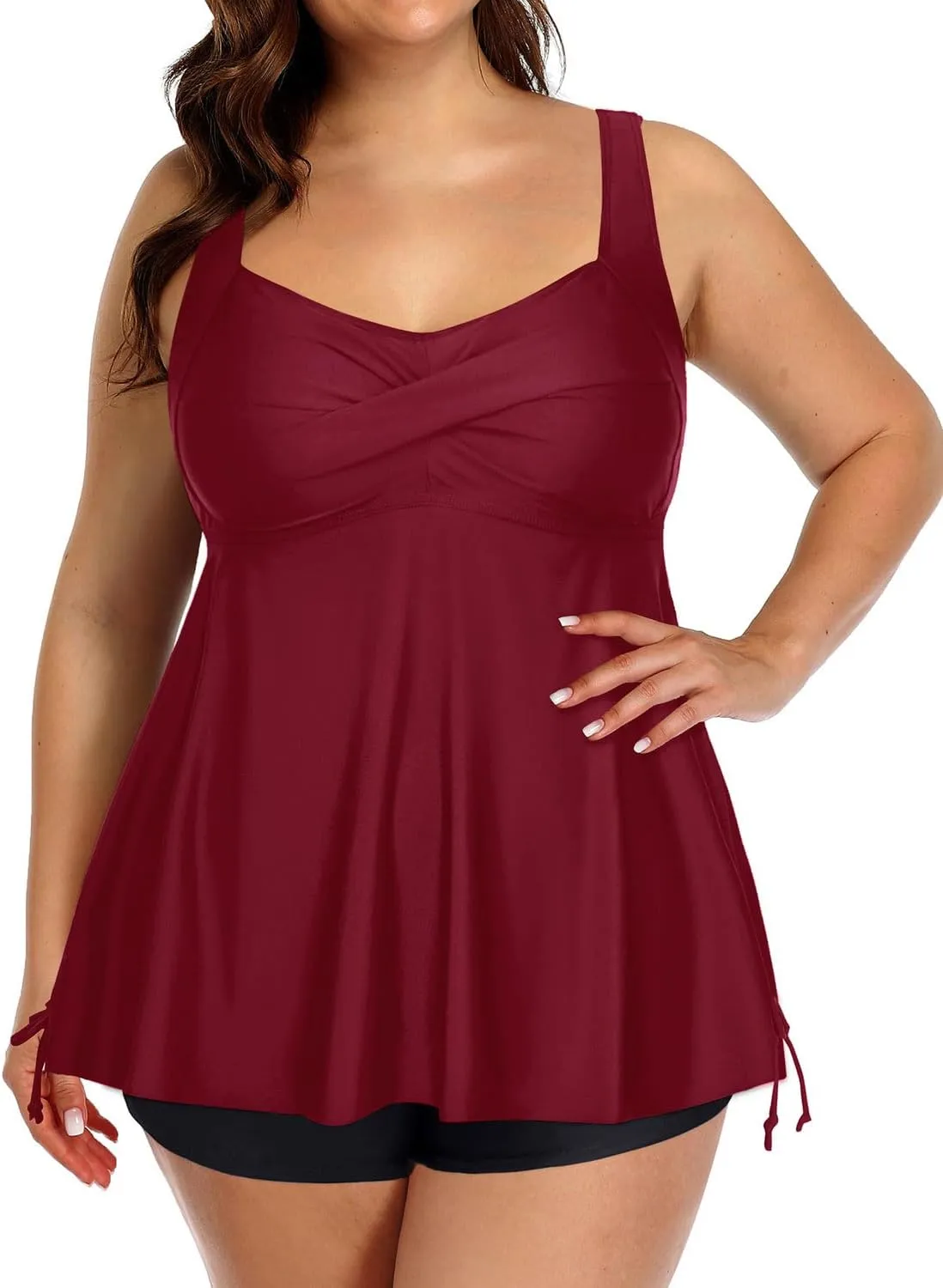 Aqua Eve Women Plus Size Tankini Swimsuit Two Piece Flowy Swimdress Bathing Suits with Shorts