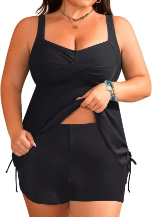 Aqua Eve Women Plus Size Tankini Swimsuit Two Piece Flowy Swimdress Bathing Suits with Shorts