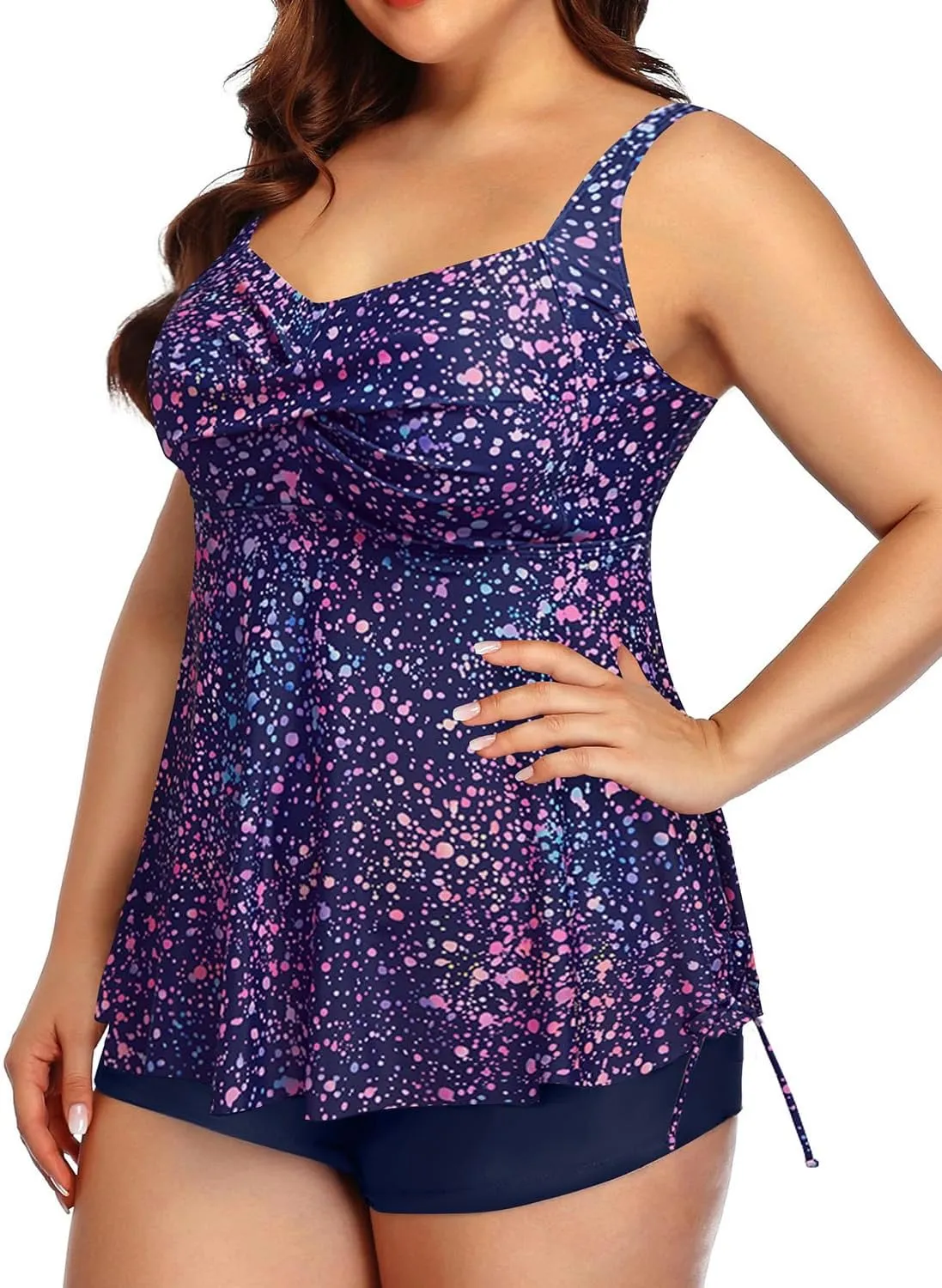 Aqua Eve Women Plus Size Tankini Swimsuit Two Piece Flowy Swimdress Bathing Suits with Shorts