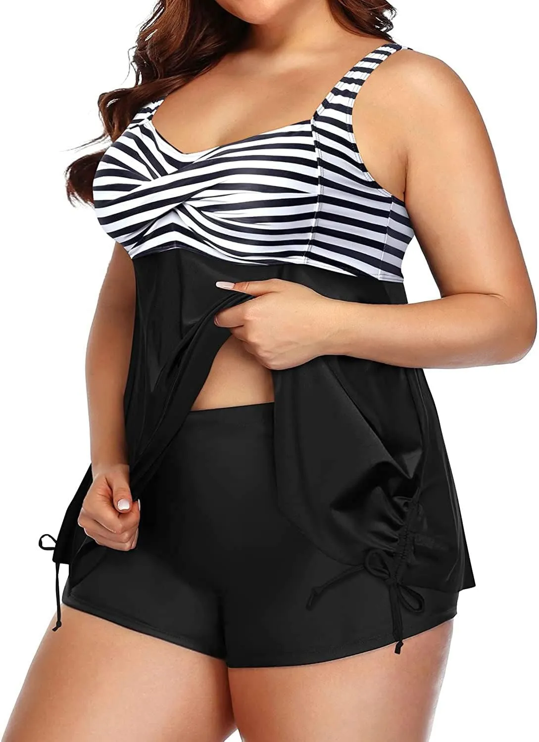 Aqua Eve Women Plus Size Tankini Swimsuit Two Piece Flowy Swimdress Bathing Suits with Shorts