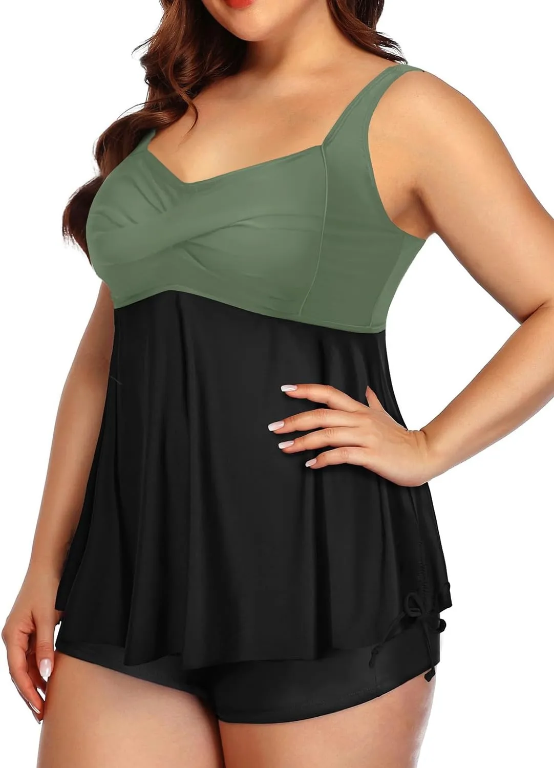 Aqua Eve Women Plus Size Tankini Swimsuit Two Piece Flowy Swimdress Bathing Suits with Shorts