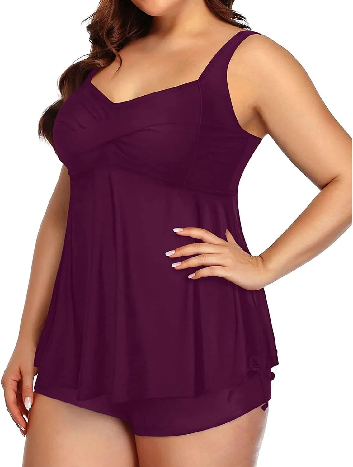 Aqua Eve Women Plus Size Tankini Swimsuit Two Piece Flowy Swimdress Bathing Suits with Shorts