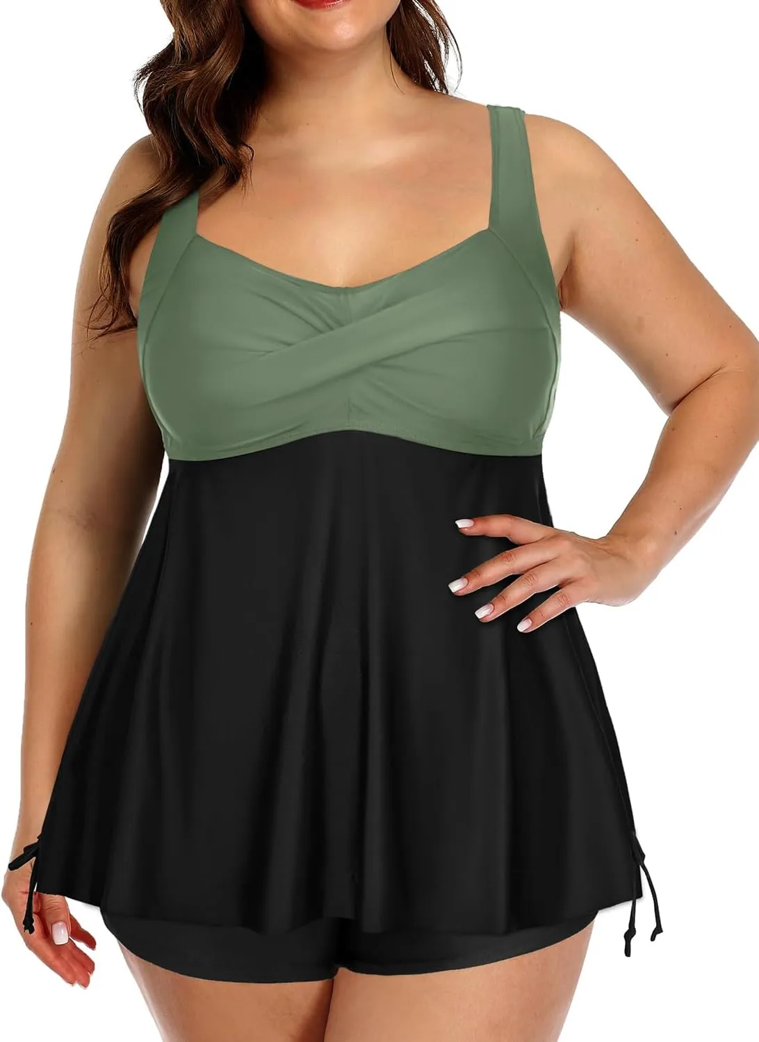 Aqua Eve Women Plus Size Tankini Swimsuit Two Piece Flowy Swimdress Bathing Suits with Shorts