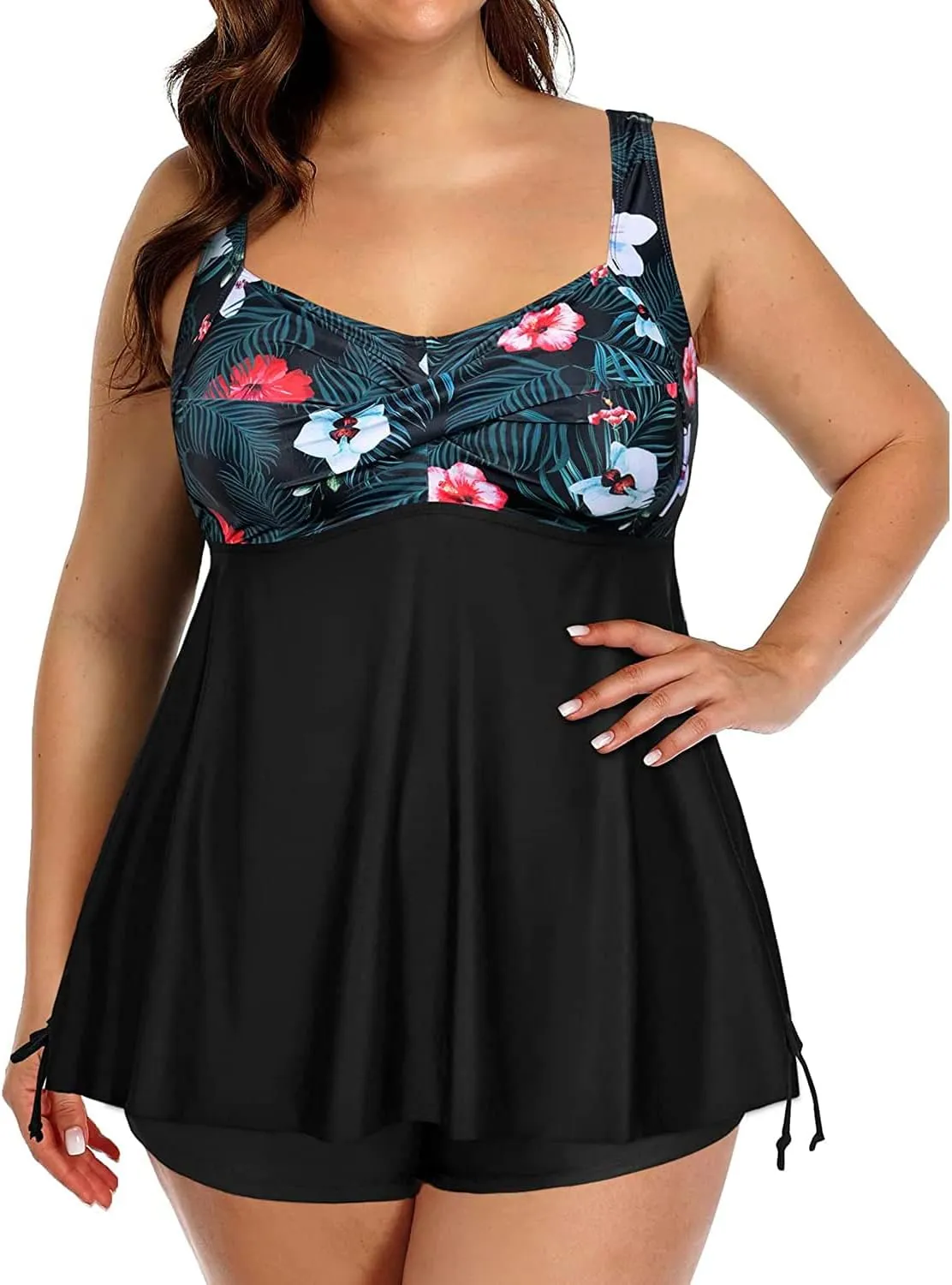 Aqua Eve Women Plus Size Tankini Swimsuit Two Piece Flowy Swimdress Bathing Suits with Shorts