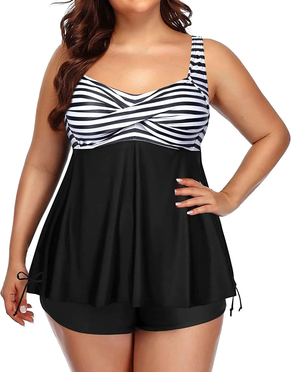 Aqua Eve Women Plus Size Tankini Swimsuit Two Piece Flowy Swimdress Bathing Suits with Shorts