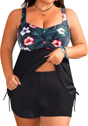 Aqua Eve Women Plus Size Tankini Swimsuit Two Piece Flowy Swimdress Bathing Suits with Shorts