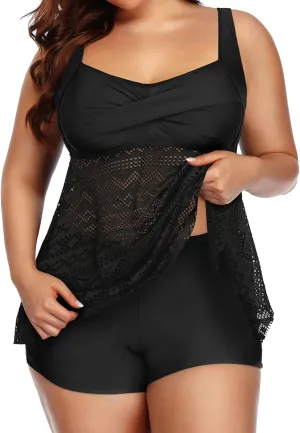 Aqua Eve Women Plus Size Tankini Swimsuit Two Piece Flowy Swimdress Bathing Suits with Shorts