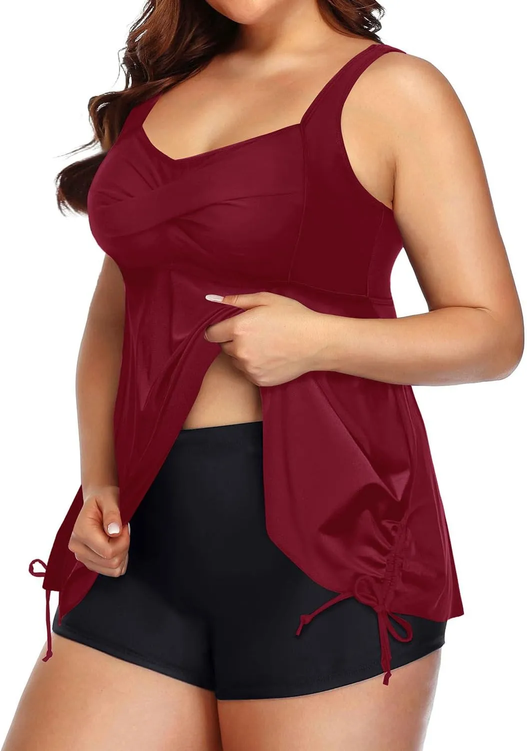 Aqua Eve Women Plus Size Tankini Swimsuit Two Piece Flowy Swimdress Bathing Suits with Shorts