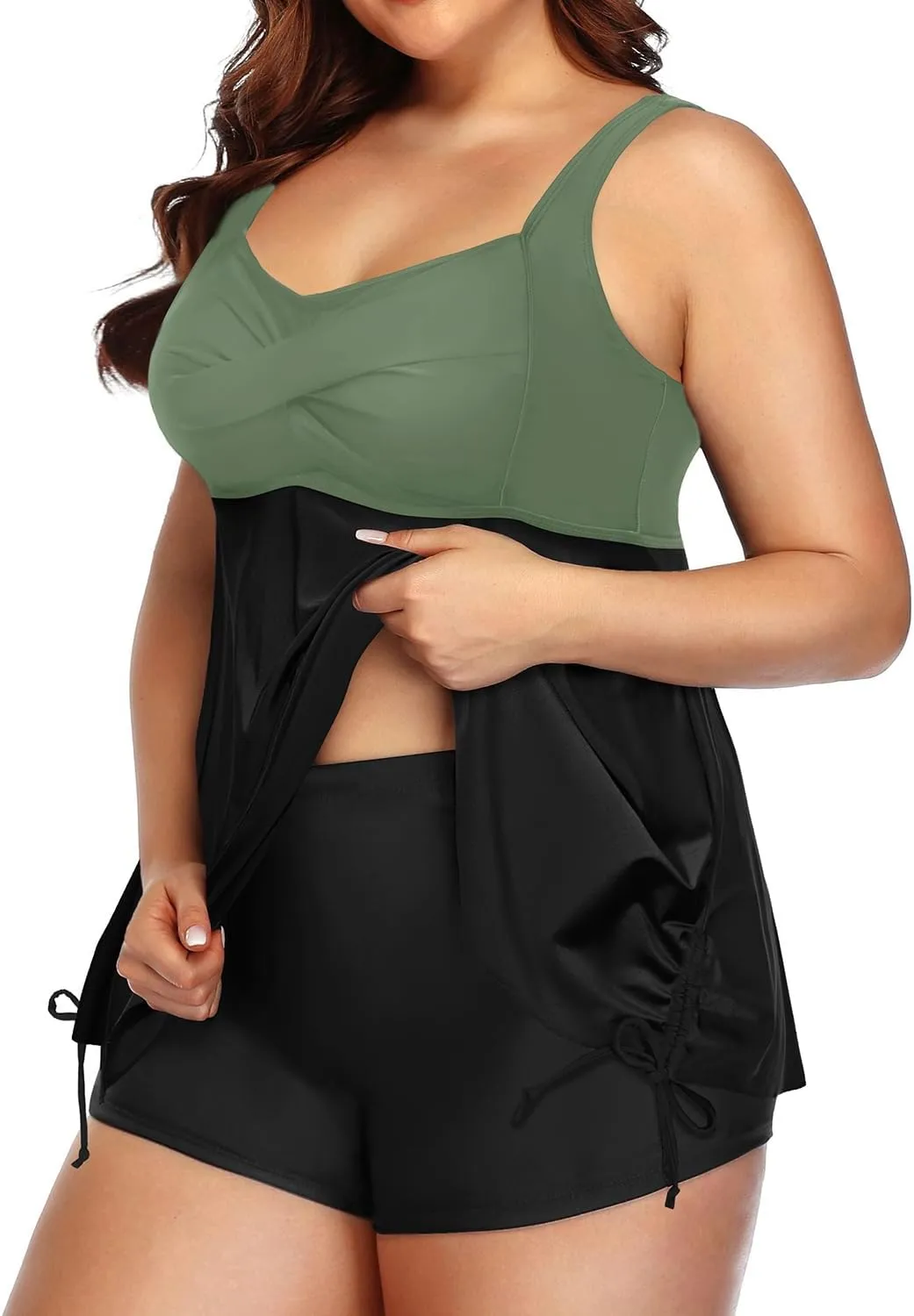 Aqua Eve Women Plus Size Tankini Swimsuit Two Piece Flowy Swimdress Bathing Suits with Shorts