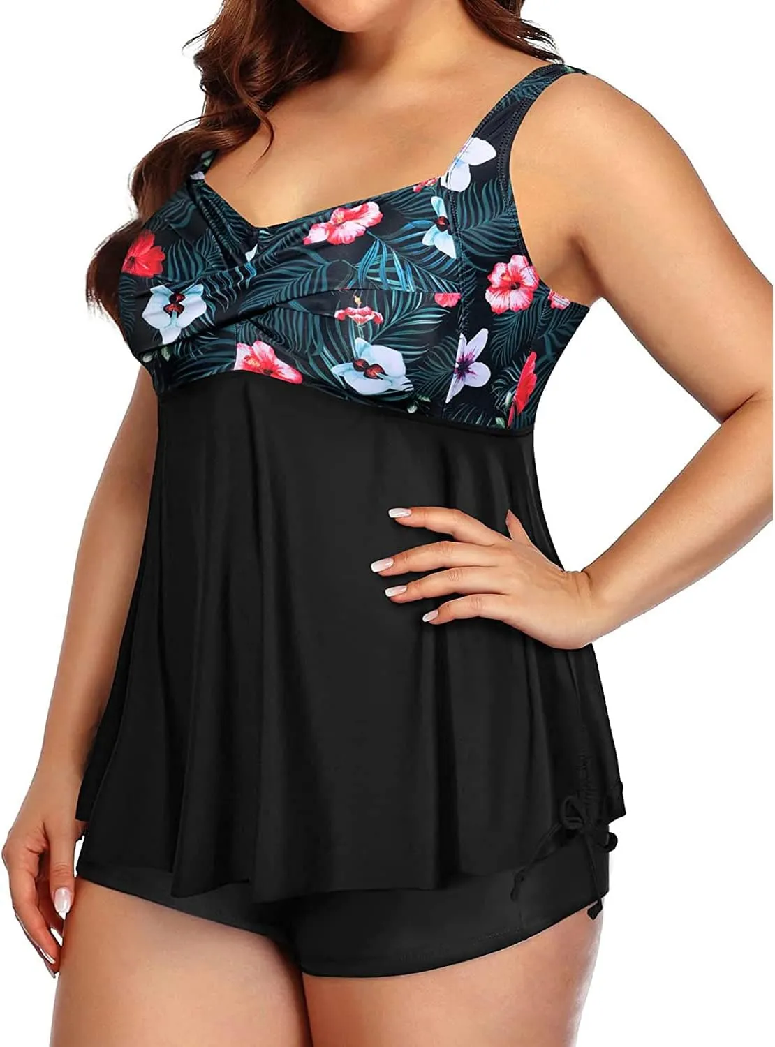 Aqua Eve Women Plus Size Tankini Swimsuit Two Piece Flowy Swimdress Bathing Suits with Shorts