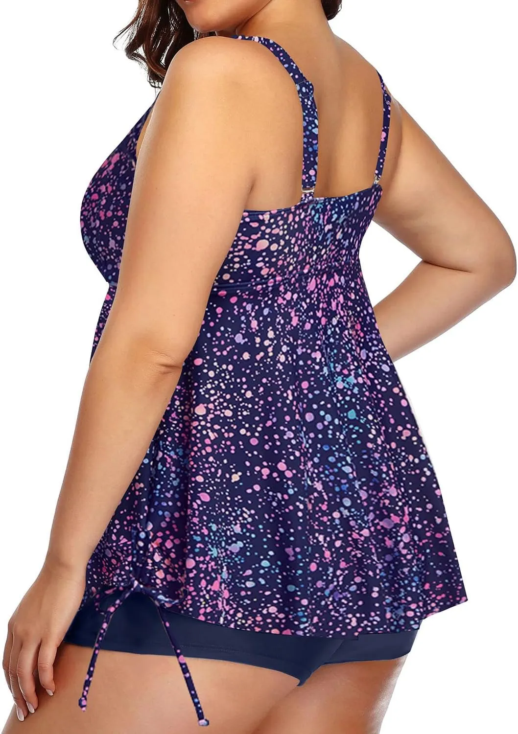Aqua Eve Women Plus Size Tankini Swimsuit Two Piece Flowy Swimdress Bathing Suits with Shorts