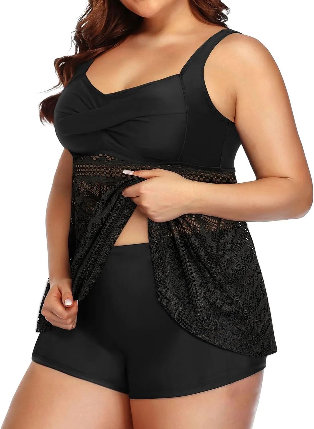 Aqua Eve Women Plus Size Tankini Swimsuit Two Piece Flowy Swimdress Bathing Suits with Shorts