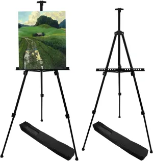 Art Artist Easel Stand for Displaying, RRFTOK Metal Tripod Adjustable Easels for Painting Canvases Height from 21" to 66" with Reinforced Triangle - Carry Bag for Table-Top/Floor Drawing and,Black