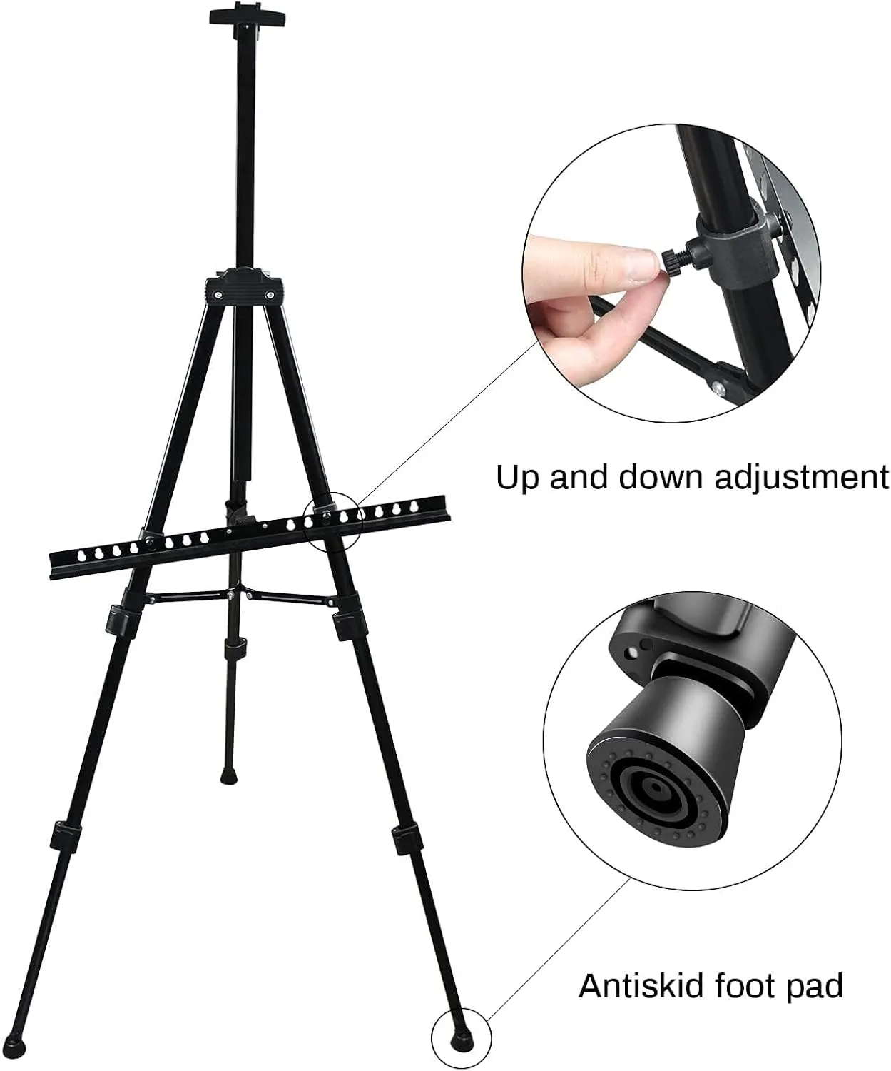 Art Artist Easel Stand for Displaying, RRFTOK Metal Tripod Adjustable Easels for Painting Canvases Height from 21" to 66" with Reinforced Triangle - Carry Bag for Table-Top/Floor Drawing and,Black