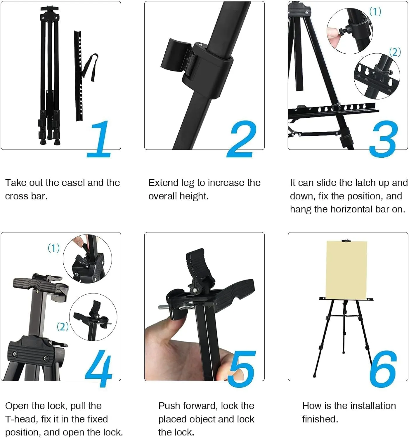 Art Artist Easel Stand for Displaying, RRFTOK Metal Tripod Adjustable Easels for Painting Canvases Height from 21" to 66" with Reinforced Triangle - Carry Bag for Table-Top/Floor Drawing and,Black