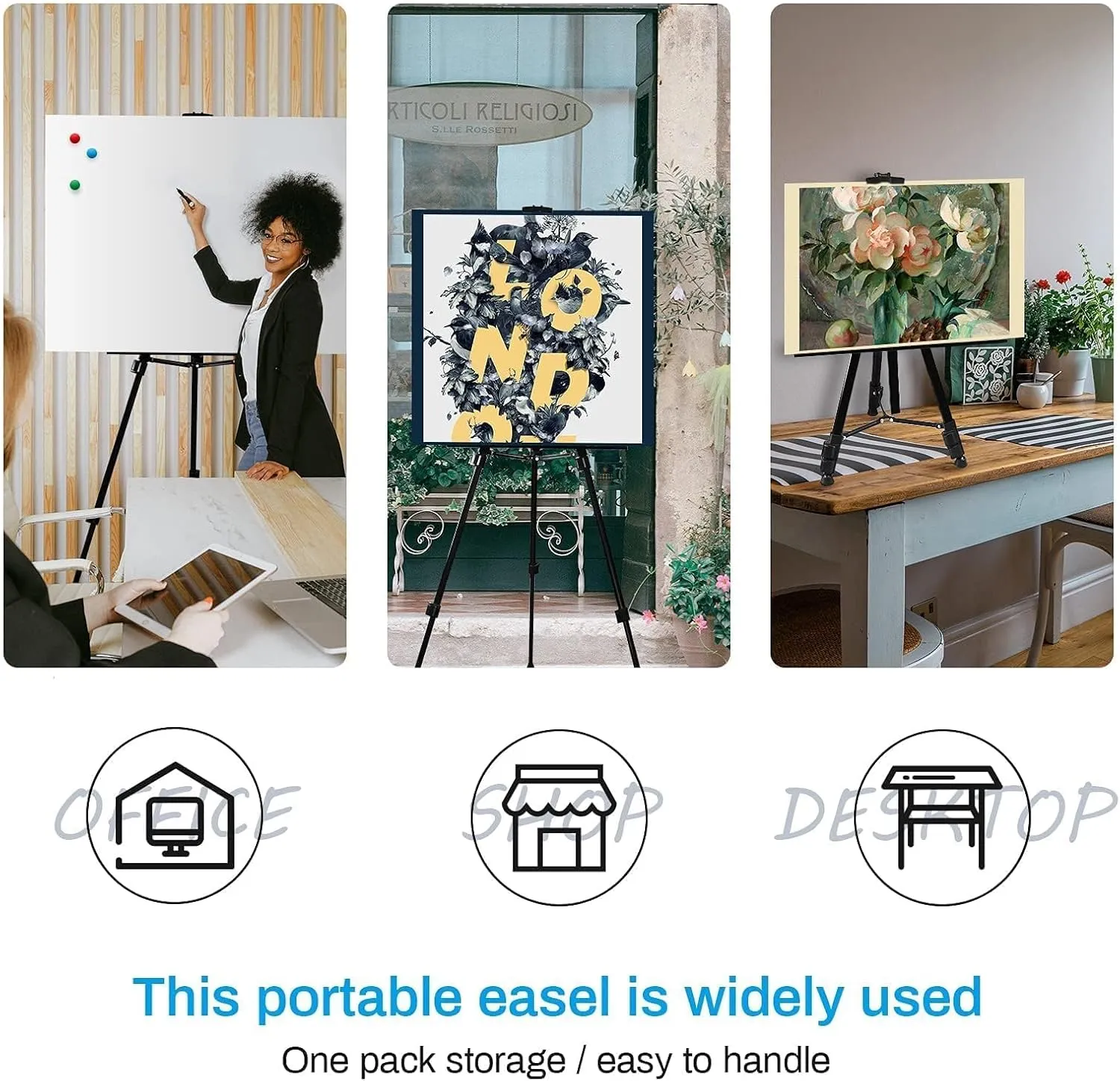 Art Artist Easel Stand for Displaying, RRFTOK Metal Tripod Adjustable Easels for Painting Canvases Height from 21" to 66" with Reinforced Triangle - Carry Bag for Table-Top/Floor Drawing and,Black