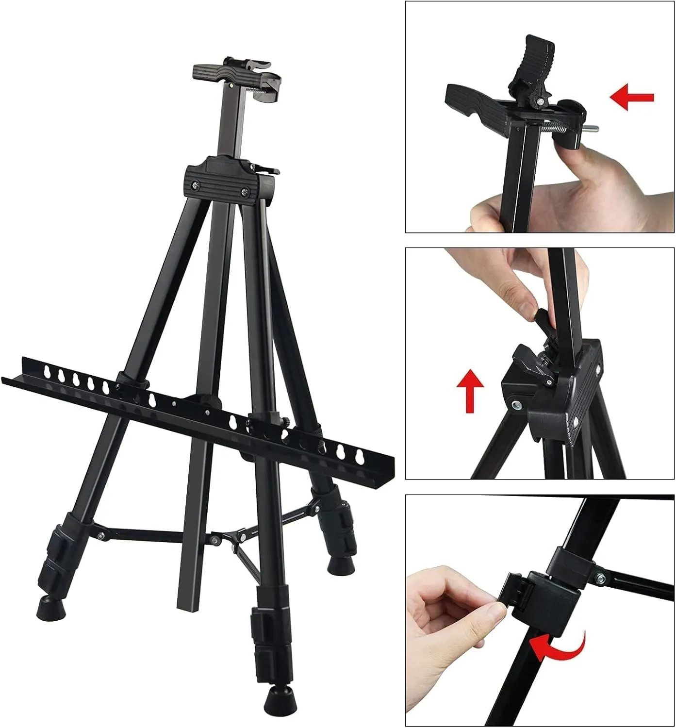 Art Artist Easel Stand for Displaying, RRFTOK Metal Tripod Adjustable Easels for Painting Canvases Height from 21" to 66" with Reinforced Triangle - Carry Bag for Table-Top/Floor Drawing and,Black