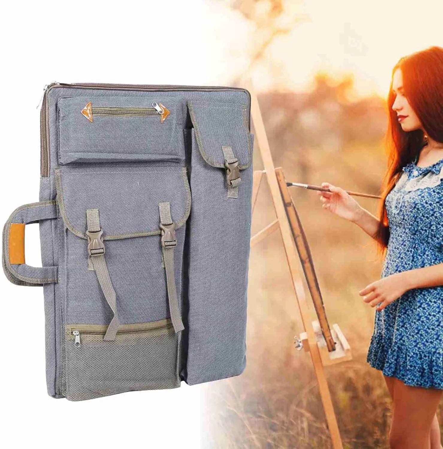 Art Bag, Art Portfolio Case Paint Organizer Art Case Art Portfolio Case Art Supply Painting Bag Backpack Storage 66 X 50cm (Grey)