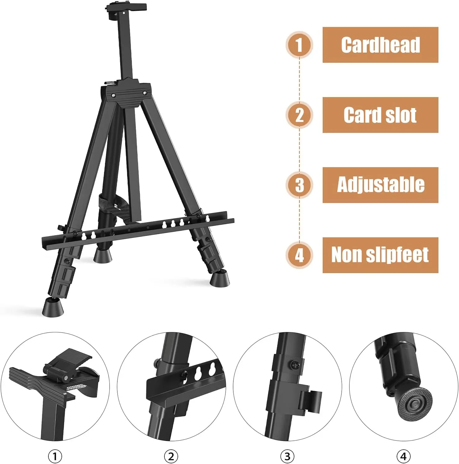 Art Painting Display Easel Stands - Portable Adjustable Aluminum Metal Tripod Artist Easels with Bags, Height from 17" to 66", Extra Sturdy for Table-Top/Floor Painting, Drawing, and Displaying, Black