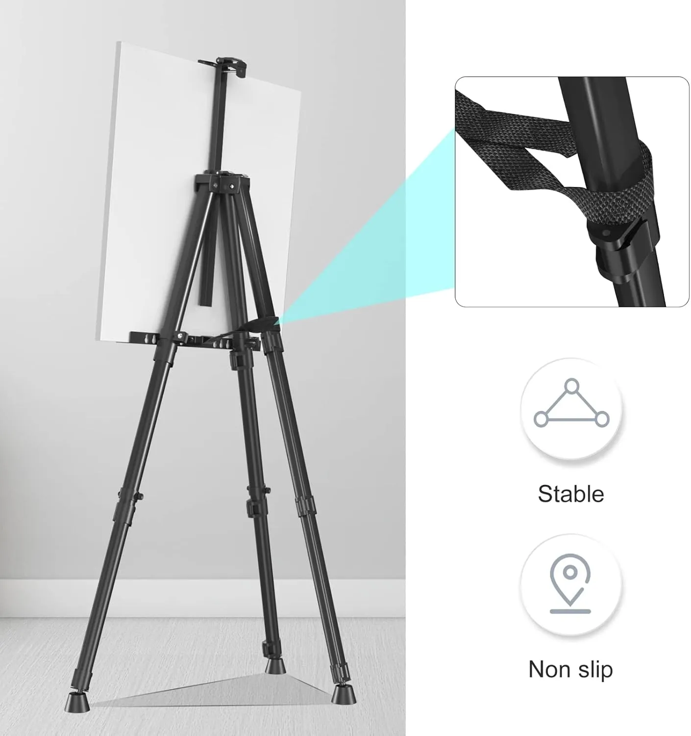 Art Painting Display Easel Stands - Portable Adjustable Aluminum Metal Tripod Artist Easels with Bags, Height from 17" to 66", Extra Sturdy for Table-Top/Floor Painting, Drawing, and Displaying, Black