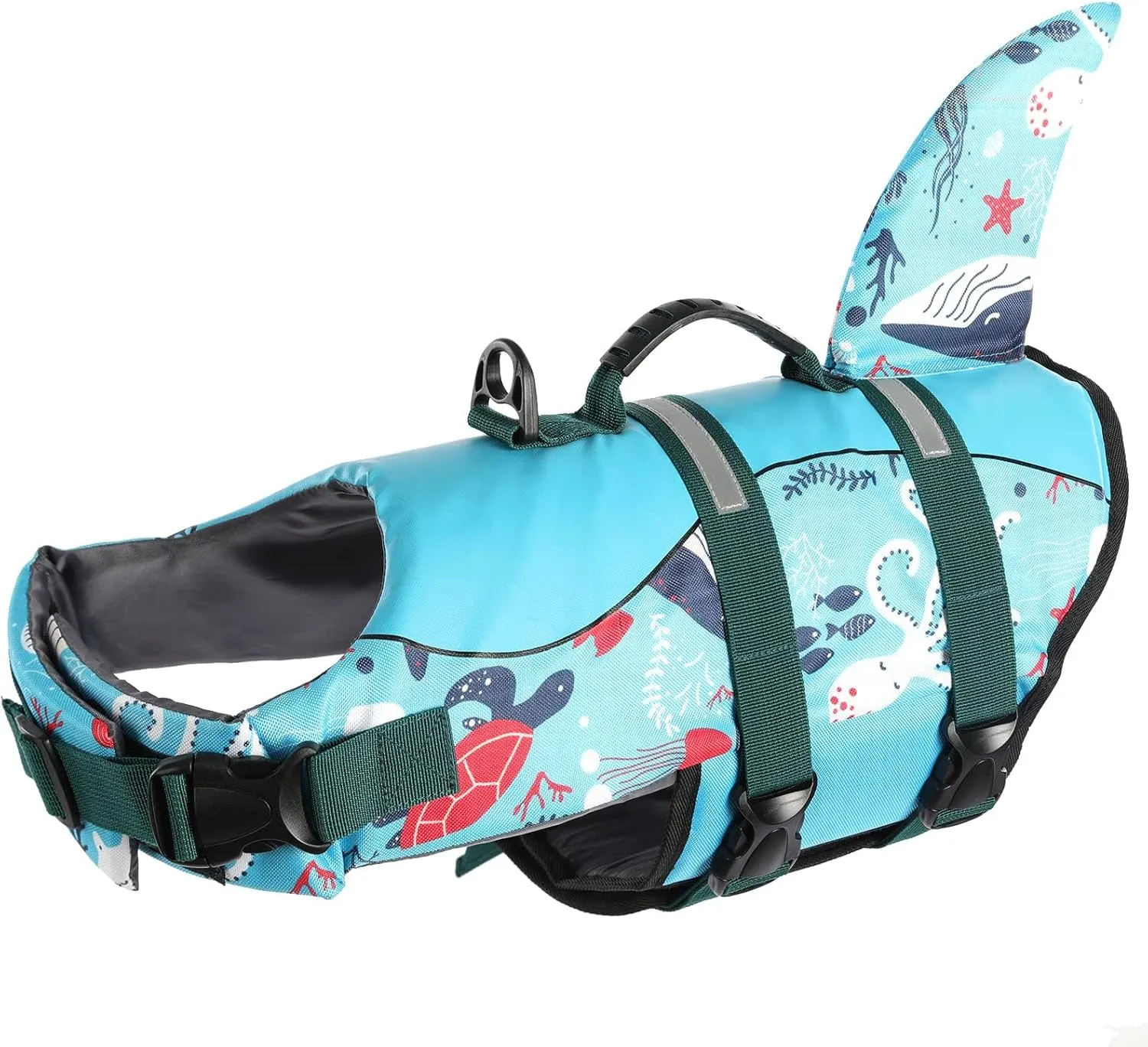 ASENKU Dog Life Jacket - Pet Safety Vest for Swimming & Boating, Shark Life Jacket with Floatation, Dog Lifesavers Swimsuits for Small Medium Large Dogs (Ocean, S)