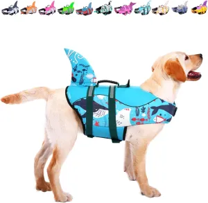 ASENKU Dog Life Jacket - Pet Safety Vest for Swimming & Boating, Shark Life Jacket with Floatation, Dog Lifesavers Swimsuits for Small Medium Large Dogs (Ocean, S)