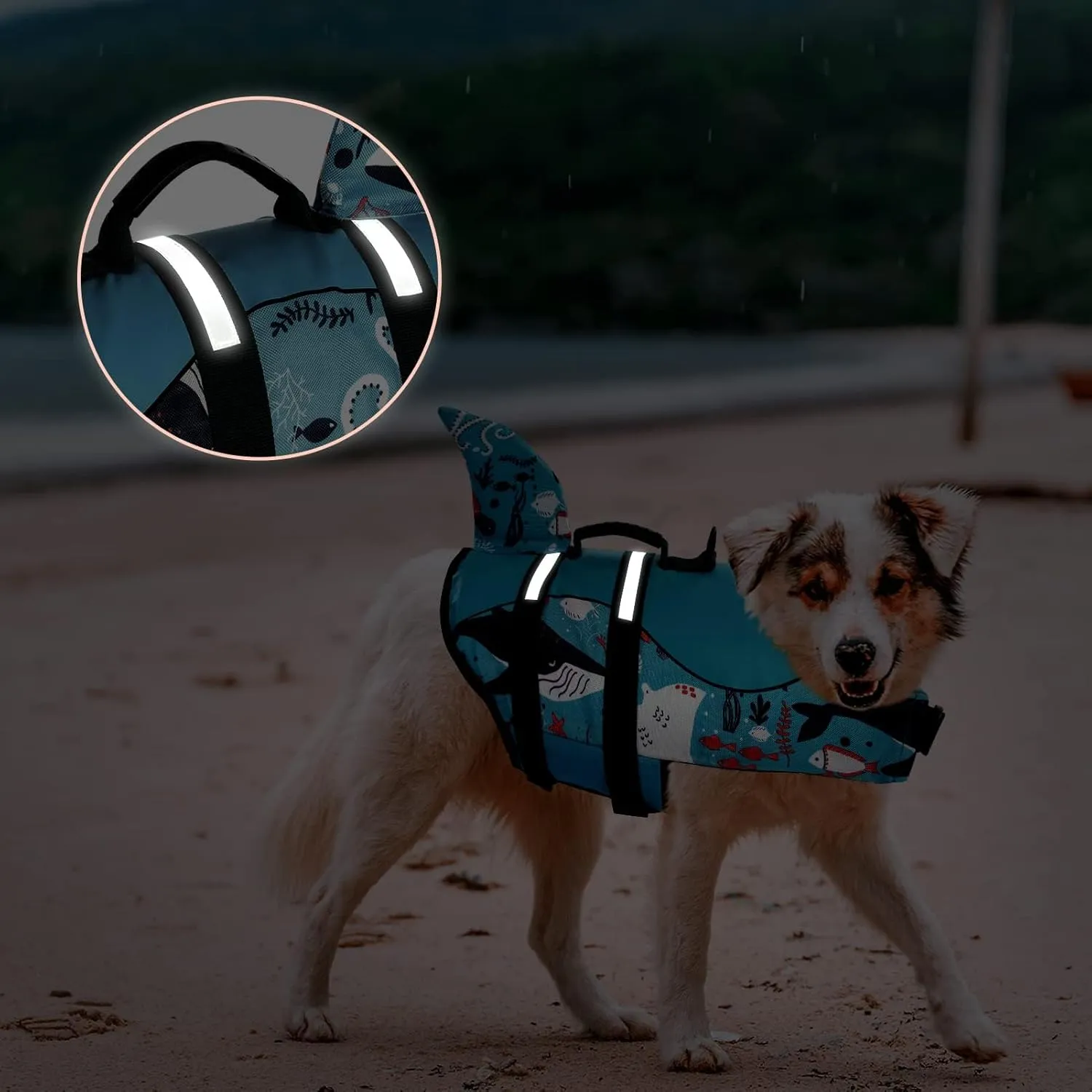ASENKU Dog Life Jacket - Pet Safety Vest for Swimming & Boating, Shark Life Jacket with Floatation, Dog Lifesavers Swimsuits for Small Medium Large Dogs (Ocean, S)