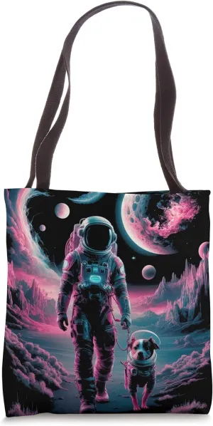 Astronaut and Dog Exploring Space | Trippy Funny Cosmonaut Tote Bag