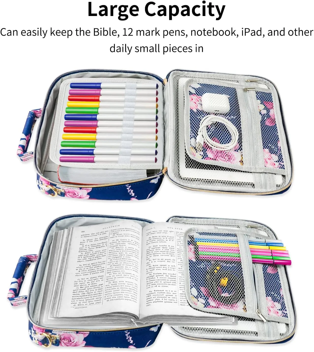 ATDIAG Bible Cover for Women,Carrying Book Case Church Bag Bible Protective with Handle and Zippered Pocket Adjustable Shoulder Strap,Perfect Gifts for Church Religious