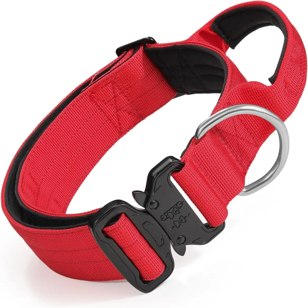 Athena Collection Dog Collar, Heavy Duty Military Dog Collar with Handle & D-Ring Adjustable Length for Medium Large Dogs, Tactical Pet Collar for Training, Walking, Red