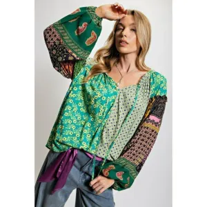 Atlantis Green Printed Challis Top