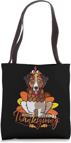Australian Shepherd Aussie Dog Greets Thanksgiving Black Tote Bag