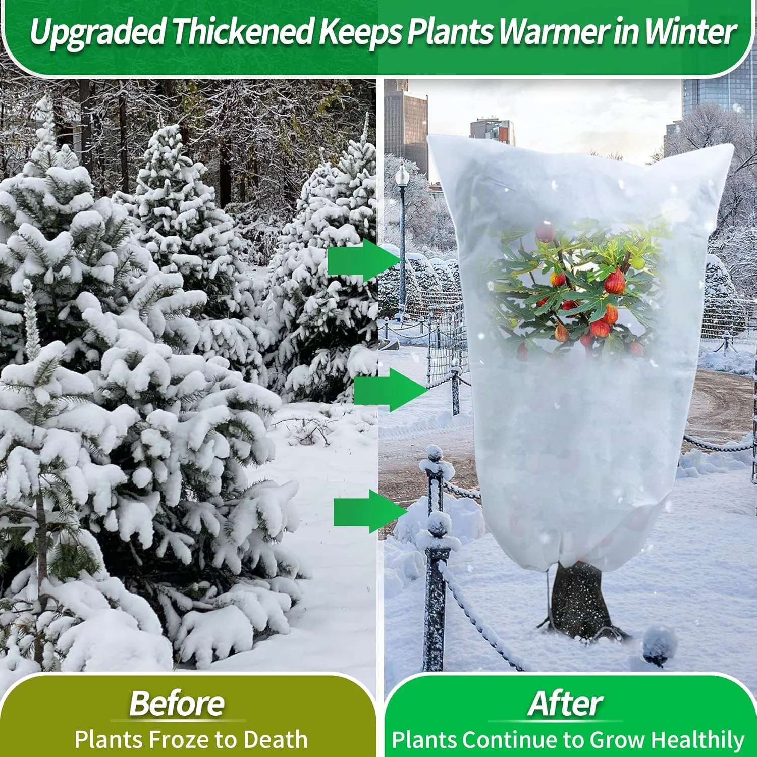 Avalution Plant Covers Freeze Protection, 3 Packs Frost Cloths for Outdoor Plants, 95" X71" Reusable Frost Blankets, 2.2oz Tree Cover Freeze Protection Drawstring Bags for Potted Shrub