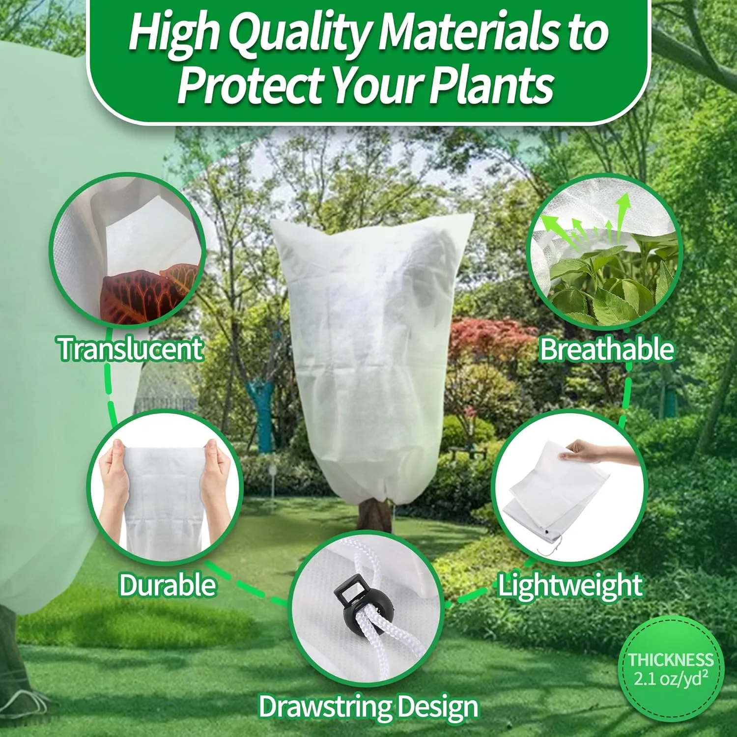 Avalution Plant Covers Freeze Protection, 3 Packs Frost Cloths for Outdoor Plants, 95" X71" Reusable Frost Blankets, 2.2oz Tree Cover Freeze Protection Drawstring Bags for Potted Shrub