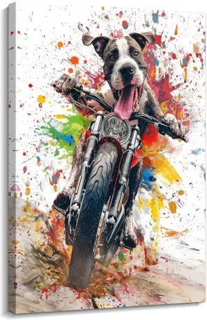 Axglnumber Great Dane Wall Art Funny Dog Riding a Motorcycle Wall Decor Painting Framed Dog Wall Art Animal Pictures for Living Room Decor 12x18 inches