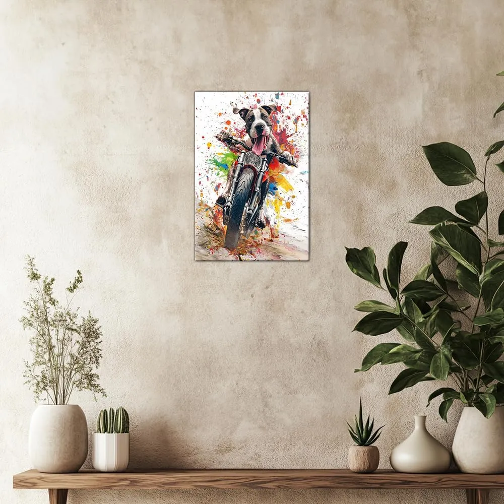 Axglnumber Great Dane Wall Art Funny Dog Riding a Motorcycle Wall Decor Painting Framed Dog Wall Art Animal Pictures for Living Room Decor 12x18 inches