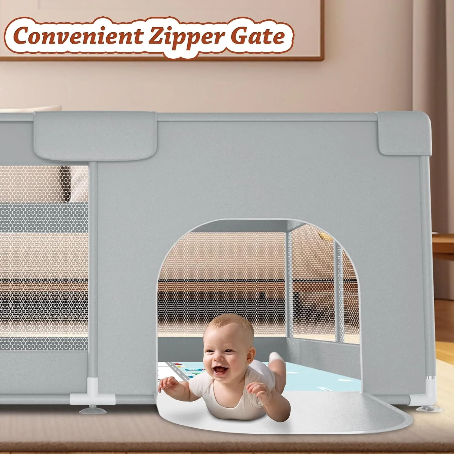 Baby Playpen with Mat 50" x 50" Play Yard Playpen for Babies and Toddlers with Zipper Gate Indoor & Outdoor Safety Baby Activity Center with Breathable Mesh Non-Slip Play Pen(Mat Included)