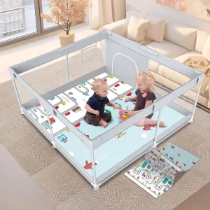 Baby Playpen with Mat 50" x 50" Play Yard Playpen for Babies and Toddlers with Zipper Gate Indoor & Outdoor Safety Baby Activity Center with Breathable Mesh Non-Slip Play Pen(Mat Included)
