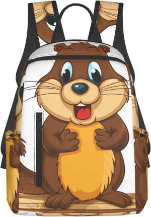 Backpack Casual Daypack for Men Women Cartoon animated beaver Laptop Backpack Lightweight Travel Bag Shoulder Bag for Work Hiking